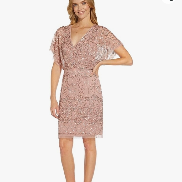 Adrianna Papell Women's Beaded Mesh Blouson Dress - Picture 1 of 13